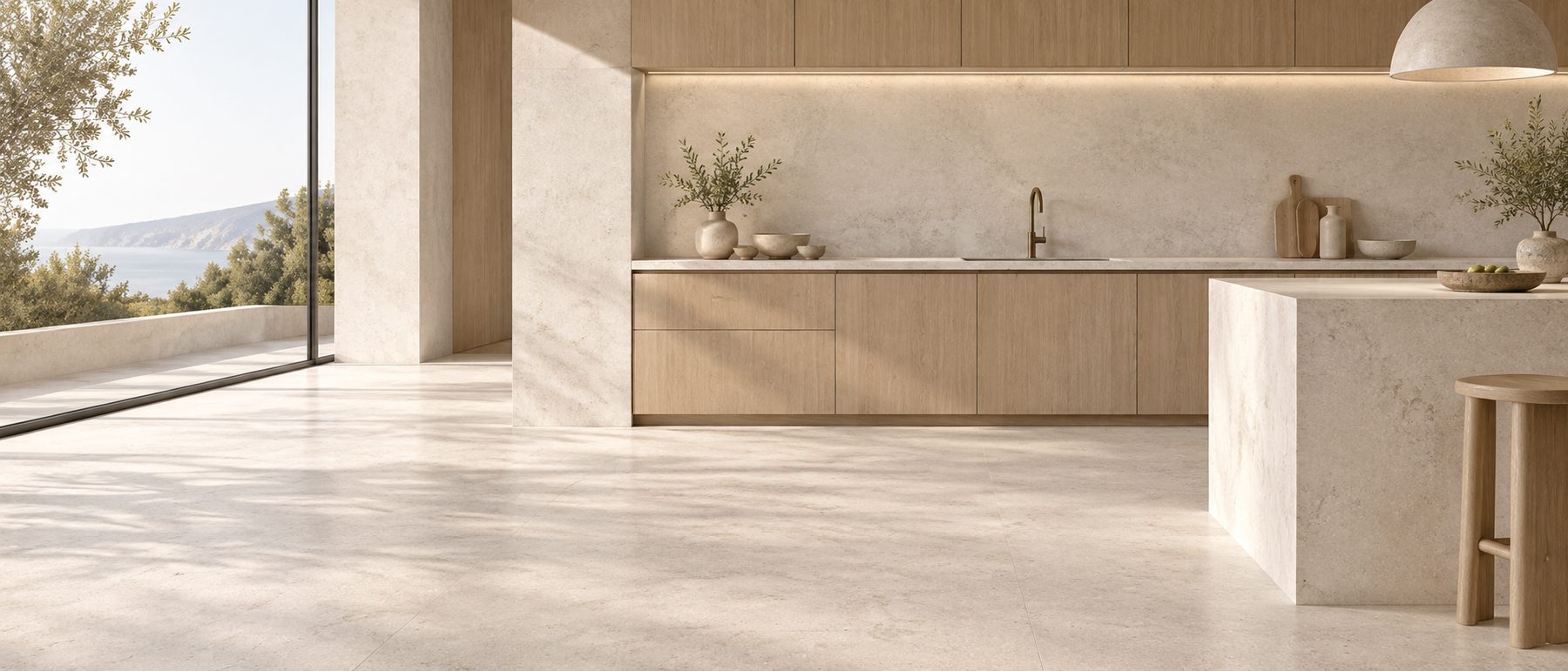 Salón con cerámica adde efecto piedra