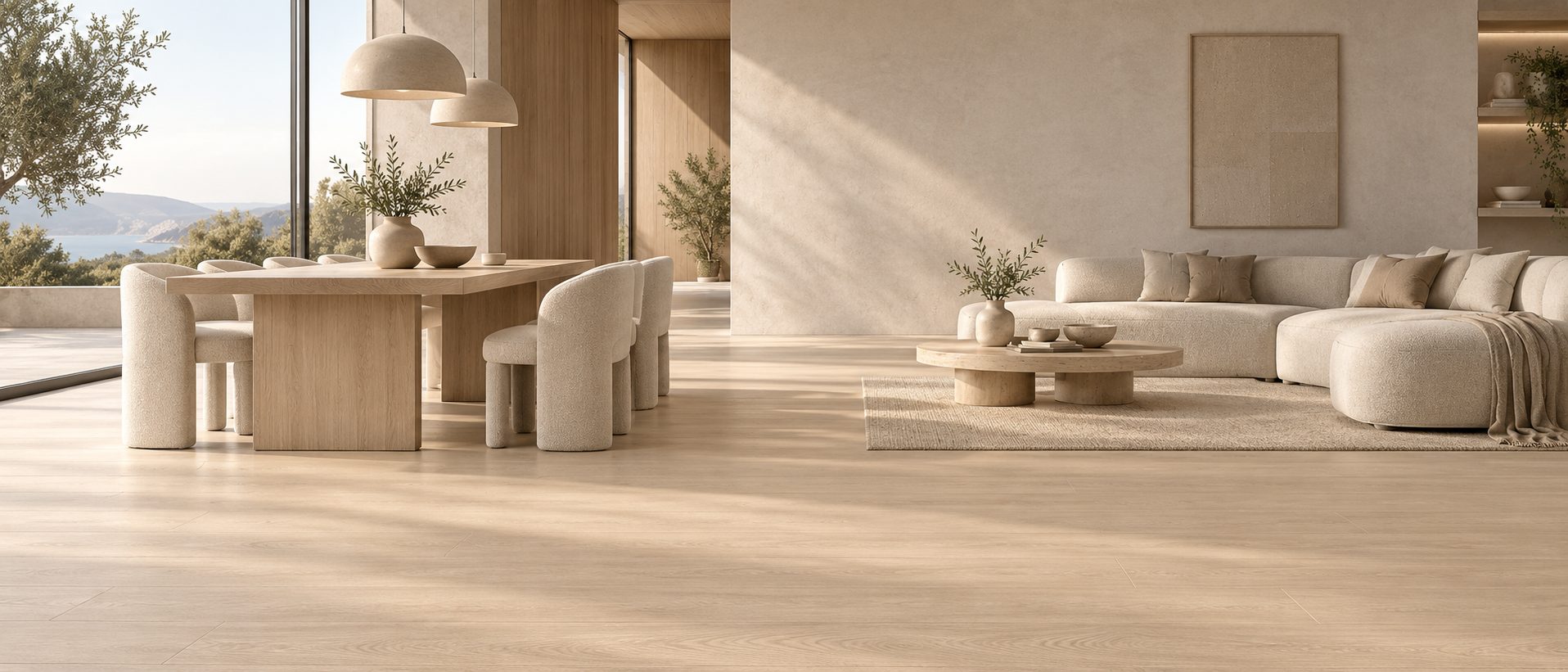 Salón con cerámica adde efecto piedra
